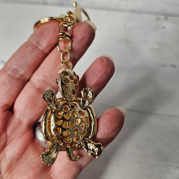 Pink Rhinestone Turtle Keychain Bag Purse Charm - Picture 3 of 4